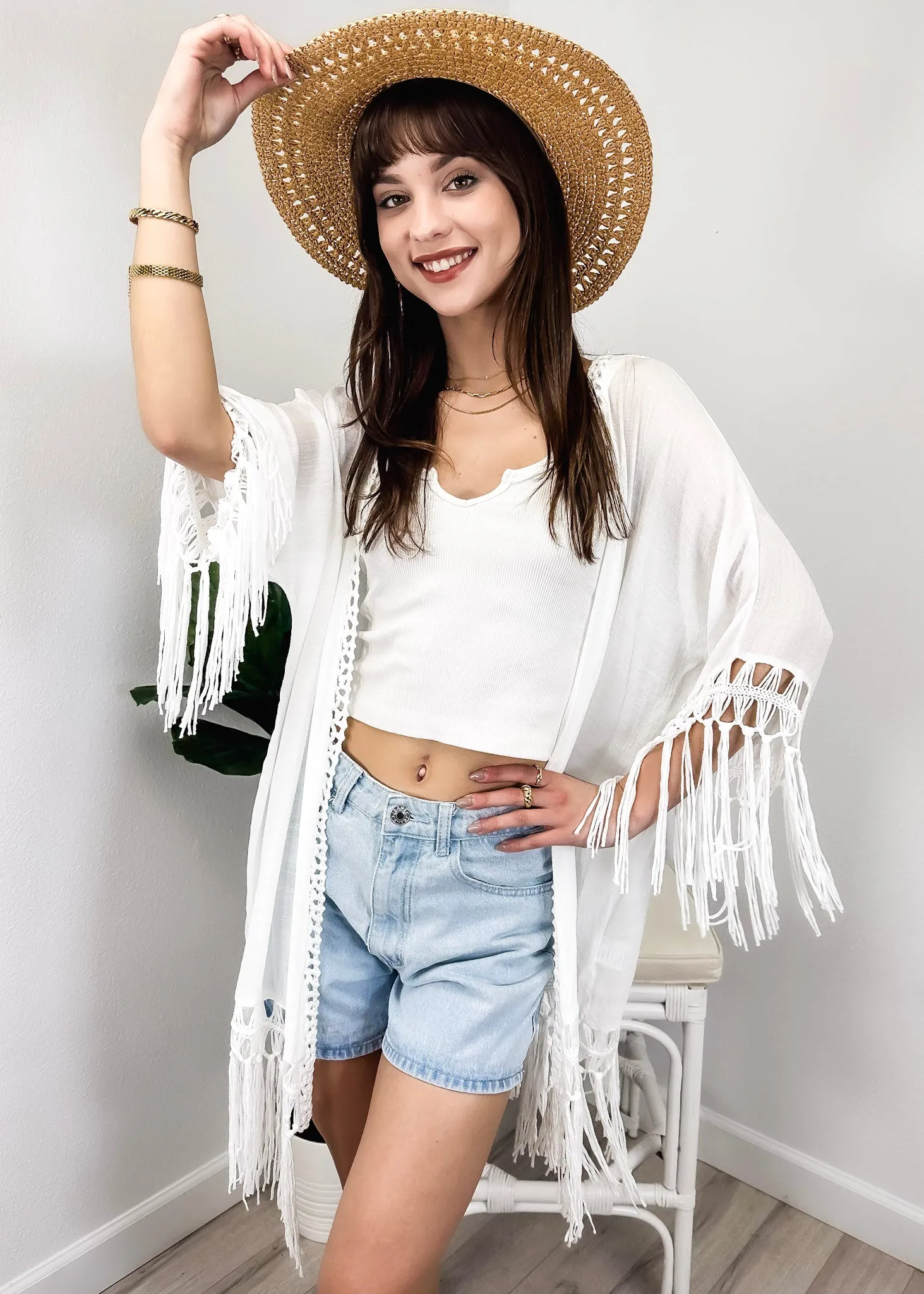 Anna-Kaci Women Boho Crochet Swimsuit Coverup Hollow Out Knitted Tassel Kimono Flowy Beach Cover Up sold by Anna-Kaci