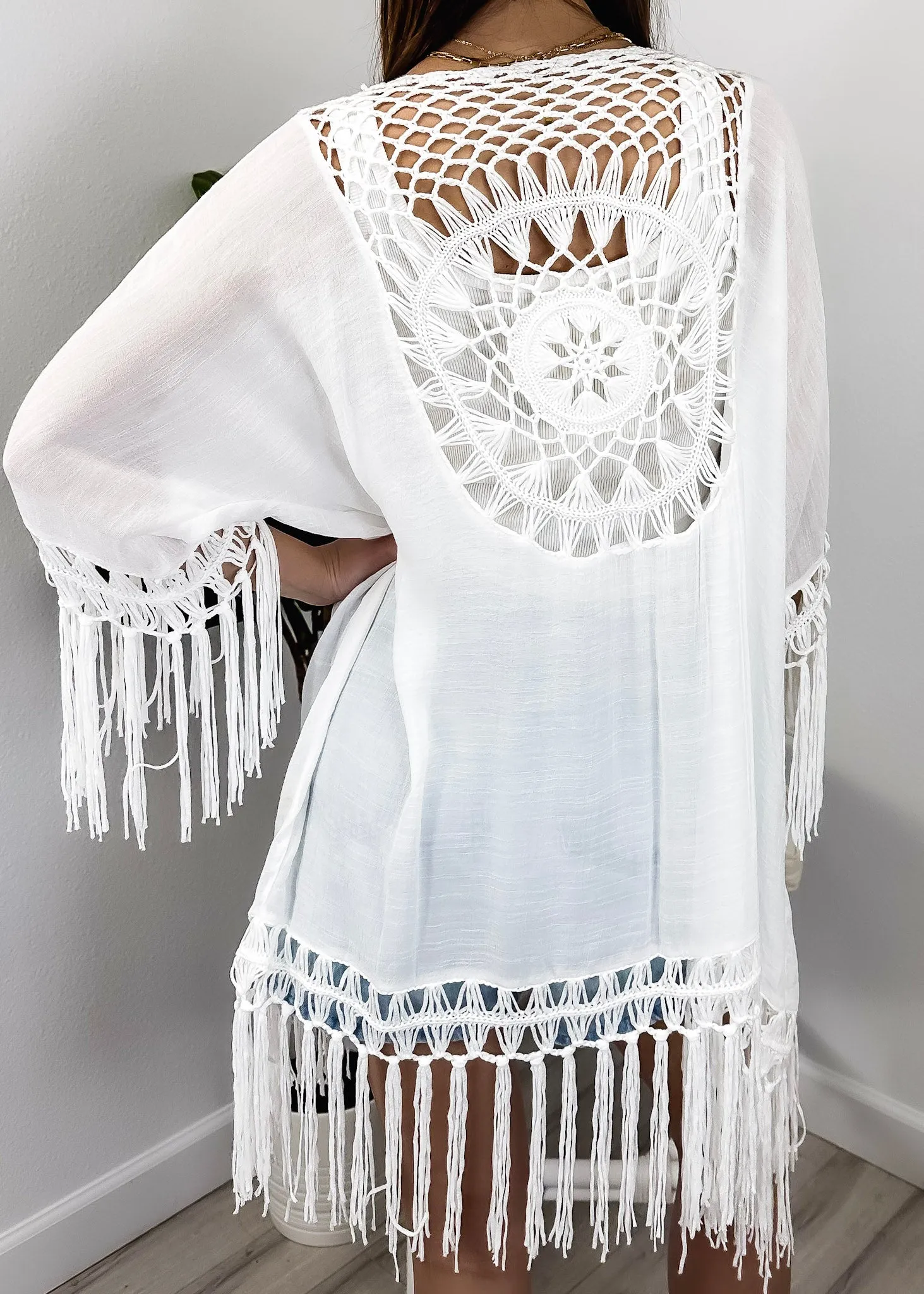 Anna-Kaci Women Boho Crochet Swimsuit Coverup Hollow Out Knitted Tassel Kimono Flowy Beach Cover Up sold by Anna-Kaci product image thumbnail 5