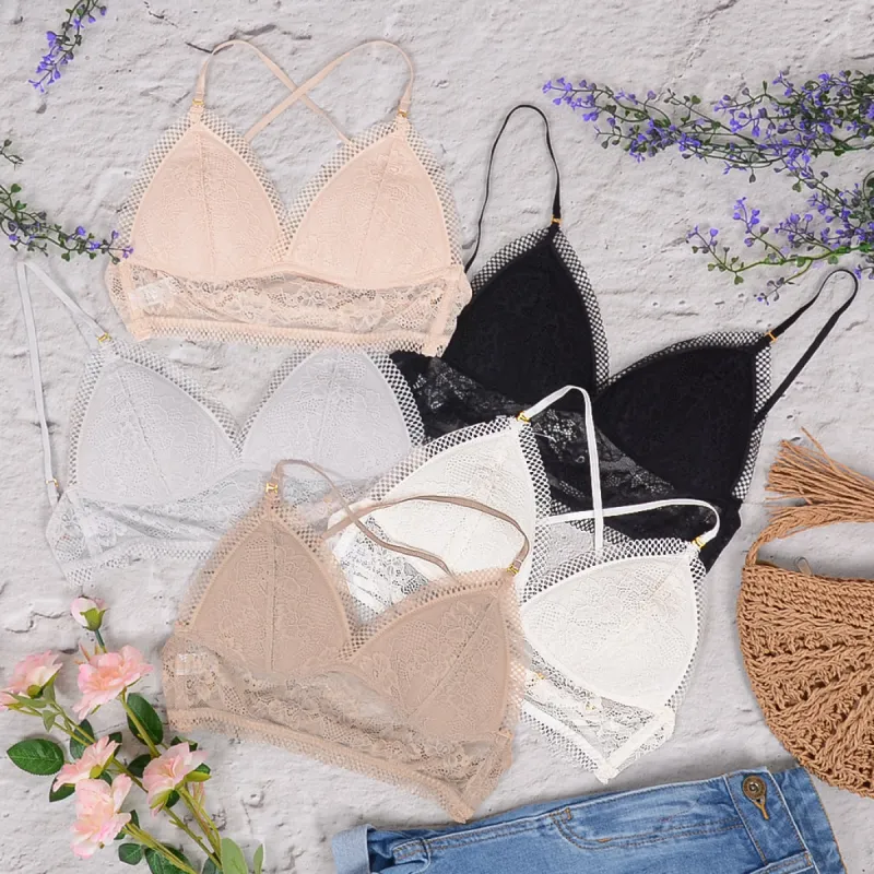 Lace Trim Strappy Bralette sold by Anna-Kaci