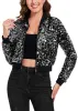 Anna-Kaci Women's Sparkly Sequin Cropped Jacket Long Sleeve Zipper Up Party Club Bomber Jacket sold by Anna-Kaci