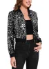 Anna-Kaci Women's Sparkly Sequin Cropped Jacket Long Sleeve Zipper Up Party Club Bomber Jacket sold by Anna-Kaci