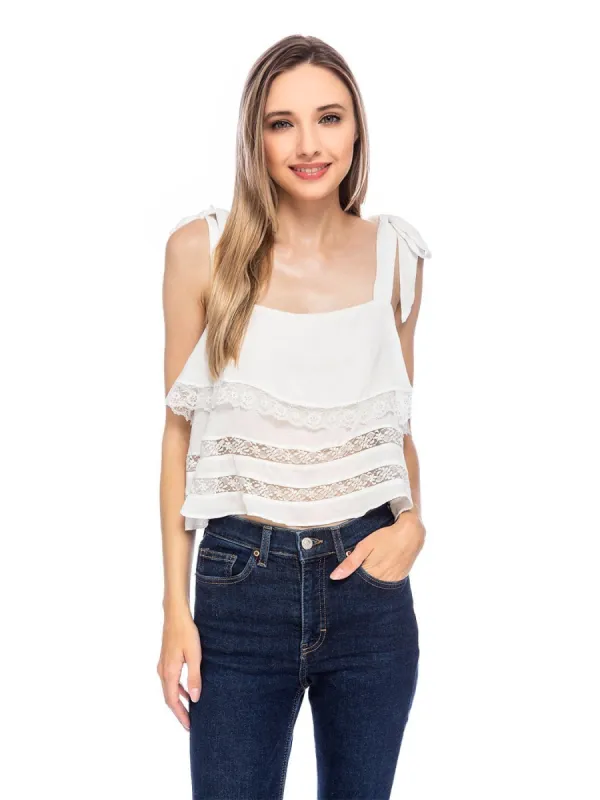 White Lace Tie Strap Crop Top sold by Anna-Kaci