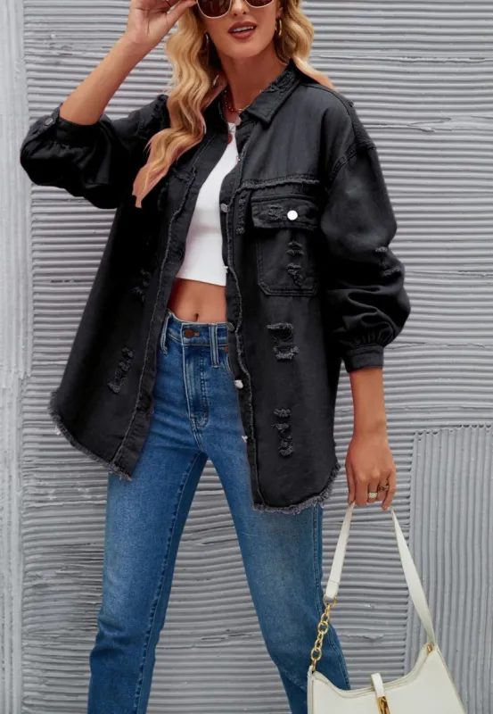 Solid Color Distressed Jacket sold by Anna-Kaci