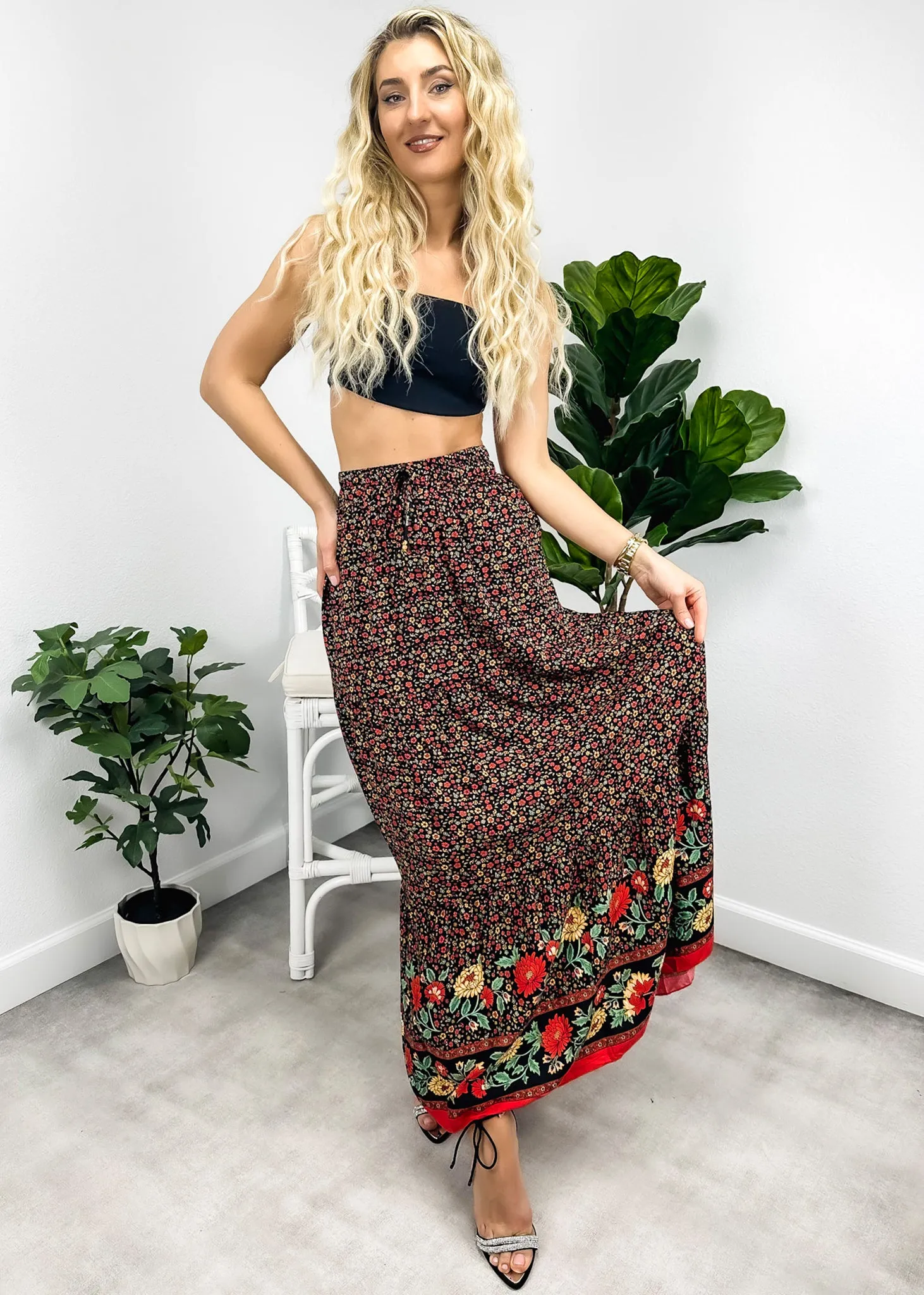 High Waist Bohemian Print Skirt sold by Anna-Kaci