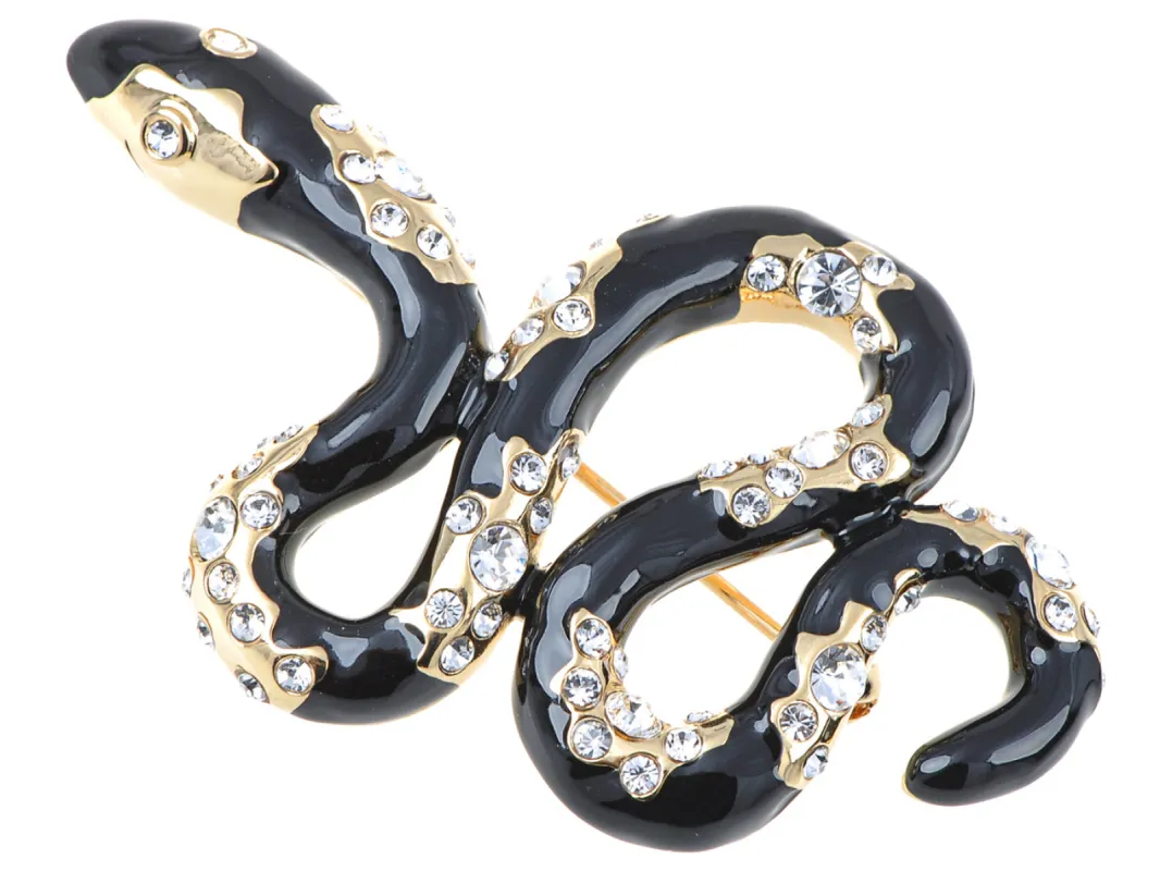 Elements Black Enamel Paint Slithering Rattle Snake Pin Brooch sold by Anna-Kaci
