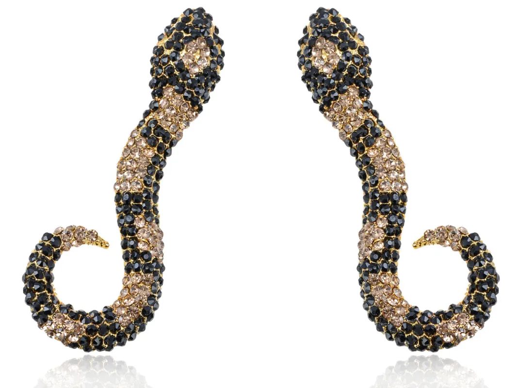 Topaz Black Encrusted Slithering Snake Pair Earrings made by Anna-Kaci