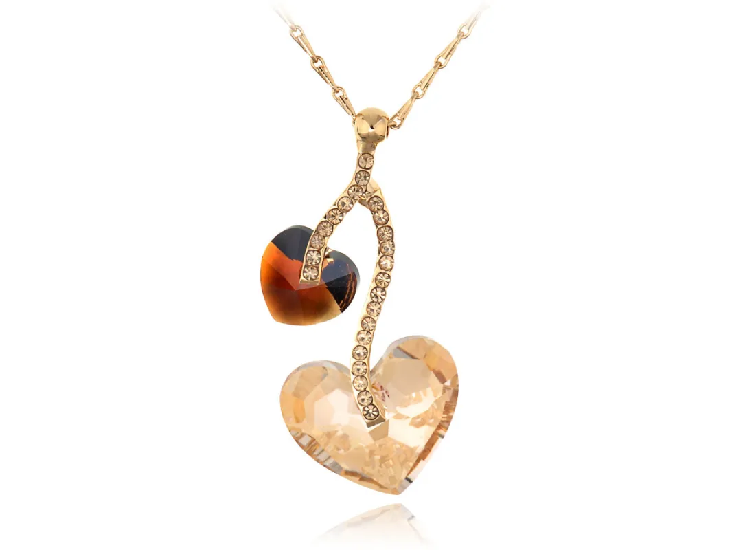 Swarovski Crystal Light Peach Smoked Topaz Double Hearts Fruit Element Necklace sold by Anna-Kaci
