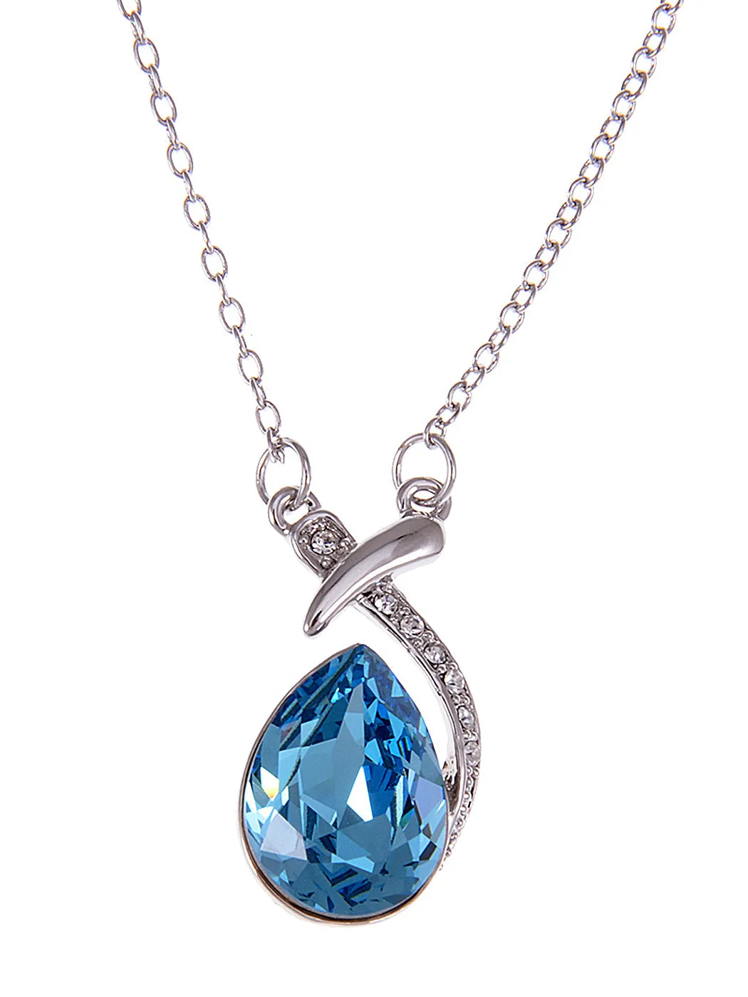 Swarovski Crystal Women's Blue Zircon Tear Drop Unique Abstract Necklace sold by Anna-Kaci