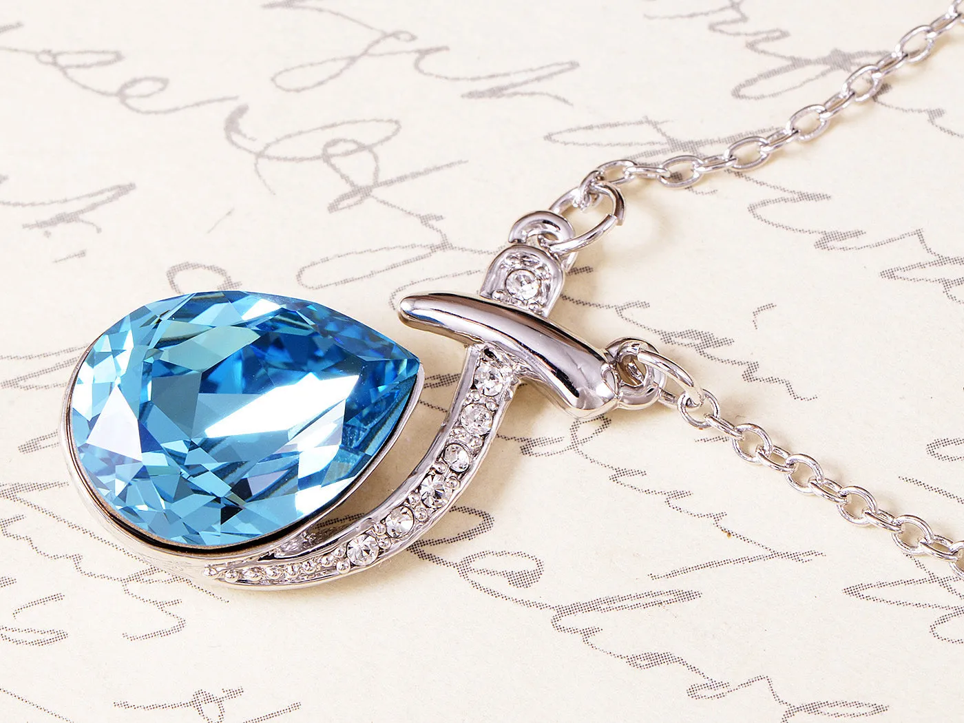 Swarovski Crystal Women's Blue Zircon Tear Drop Unique Abstract Necklace sold by Anna-Kaci product image thumbnail 2