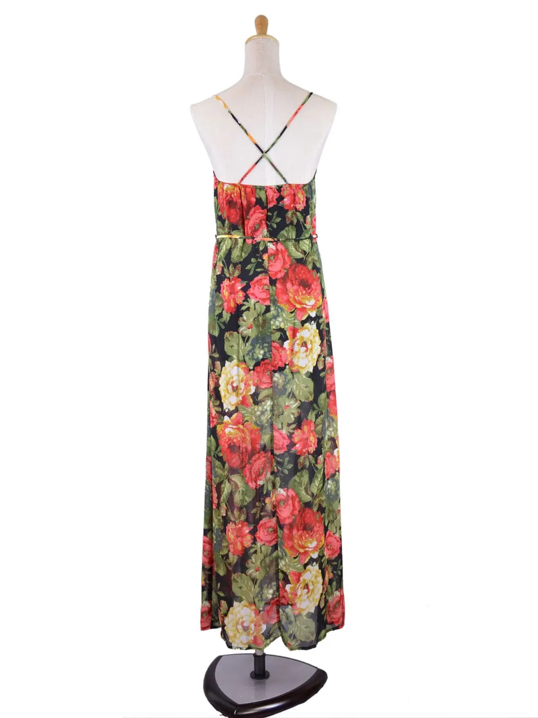 Audrey 3+1 Burst Me with Plenty Roses Front Slit Tie Waist Floral Maxi Dress sold by Anna-Kaci product image thumbnail 3