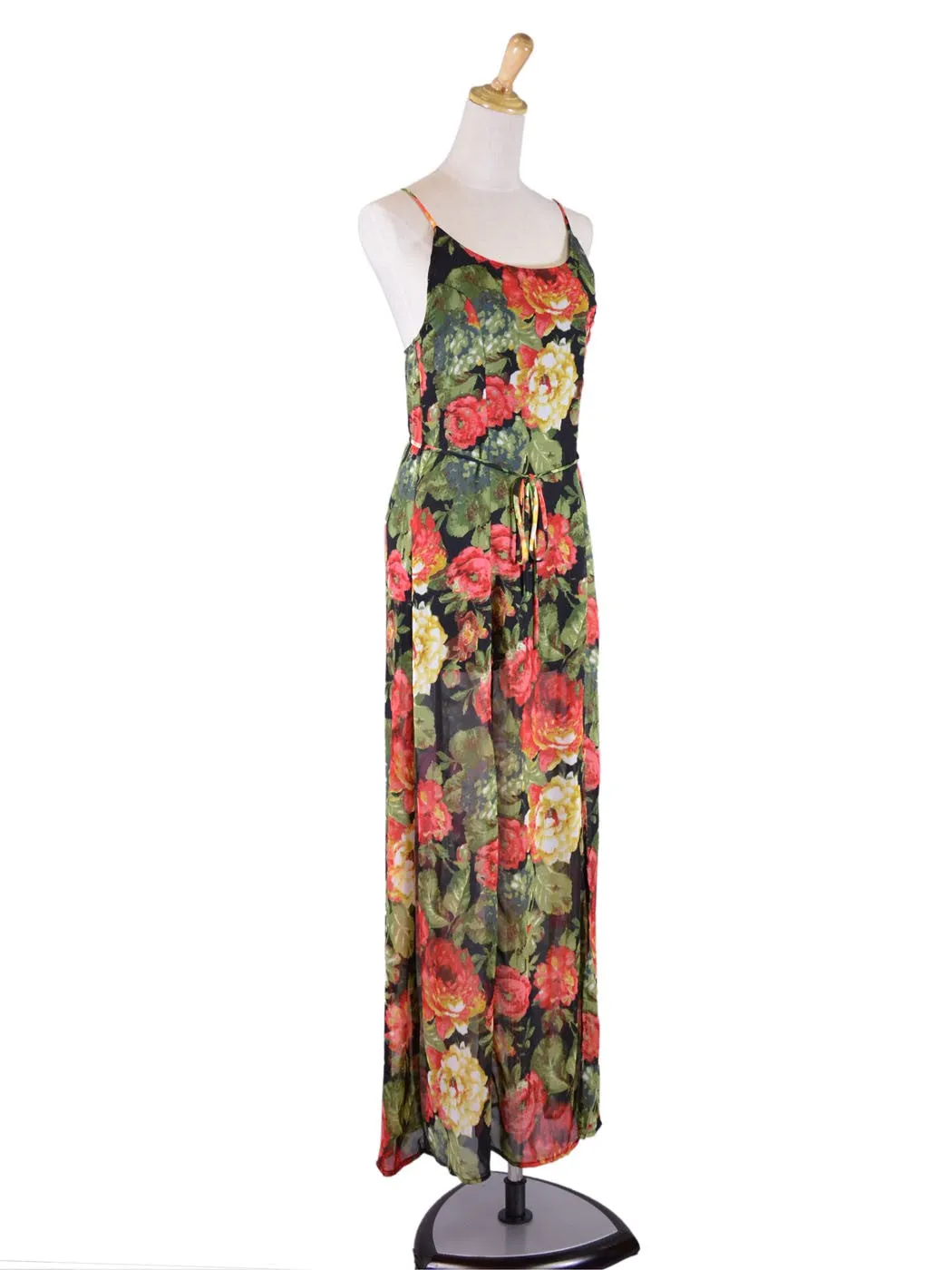 Audrey 3+1 Burst Me with Plenty Roses Front Slit Tie Waist Floral Maxi Dress sold by Anna-Kaci product image thumbnail 4