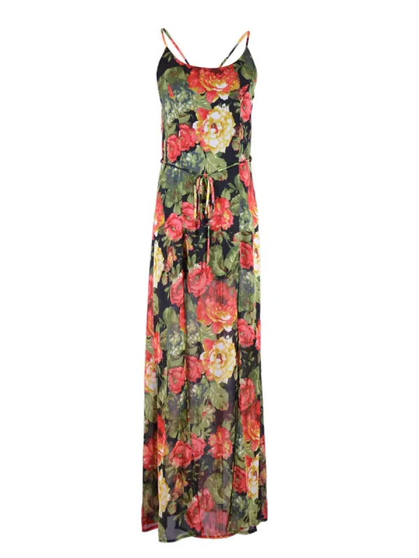 Audrey 3+1 Burst Me with Plenty Roses Front Slit Tie Waist Floral Maxi Dress sold by Anna-Kaci