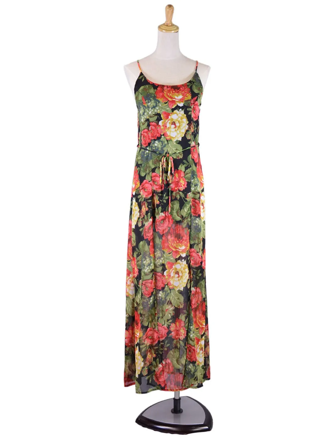 Audrey 3+1 Burst Me with Plenty Roses Front Slit Tie Waist Floral Maxi Dress sold by Anna-Kaci product image thumbnail 2