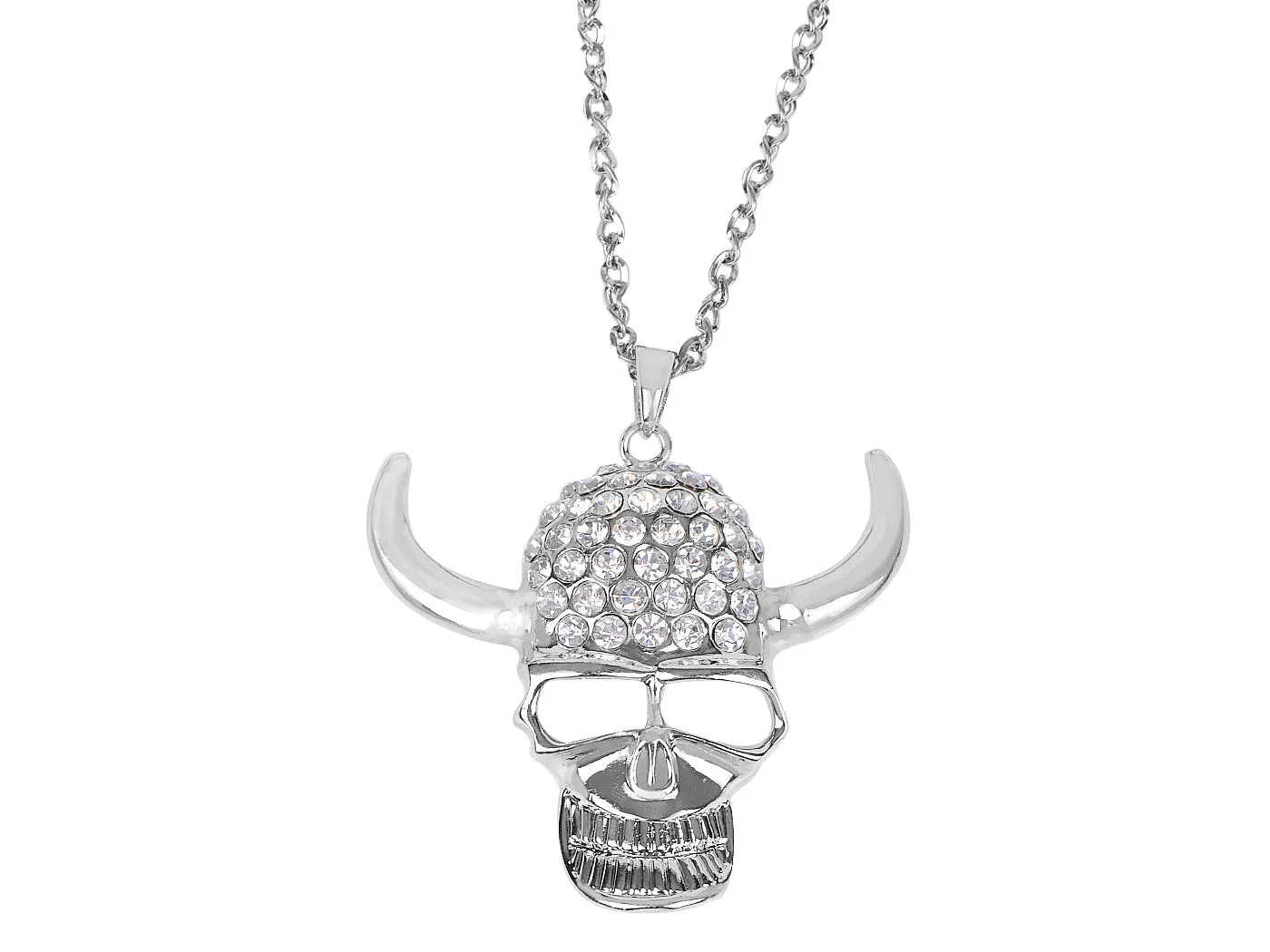 Skull Head Cut Out Oxhorn Halloween Pendant Necklace sold by Anna-Kaci
