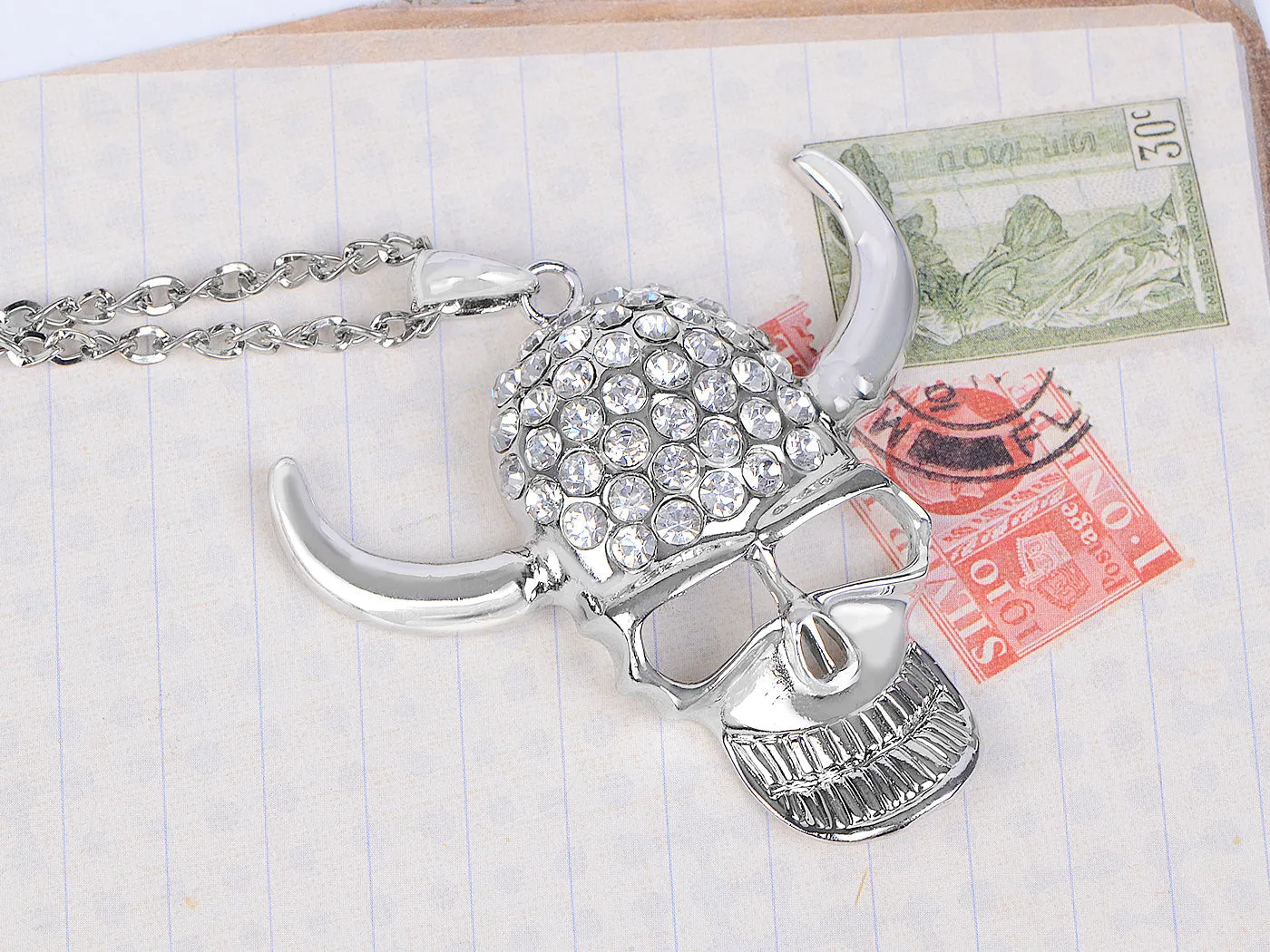 Skull Head Cut Out Oxhorn Halloween Pendant Necklace sold by Anna-Kaci product image thumbnail 2