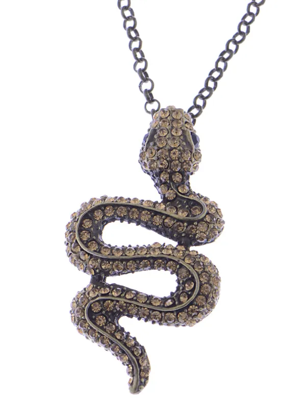 Smoky Topaz Snake Animal Reptile Pendant Necklace sold by Anna-Kaci