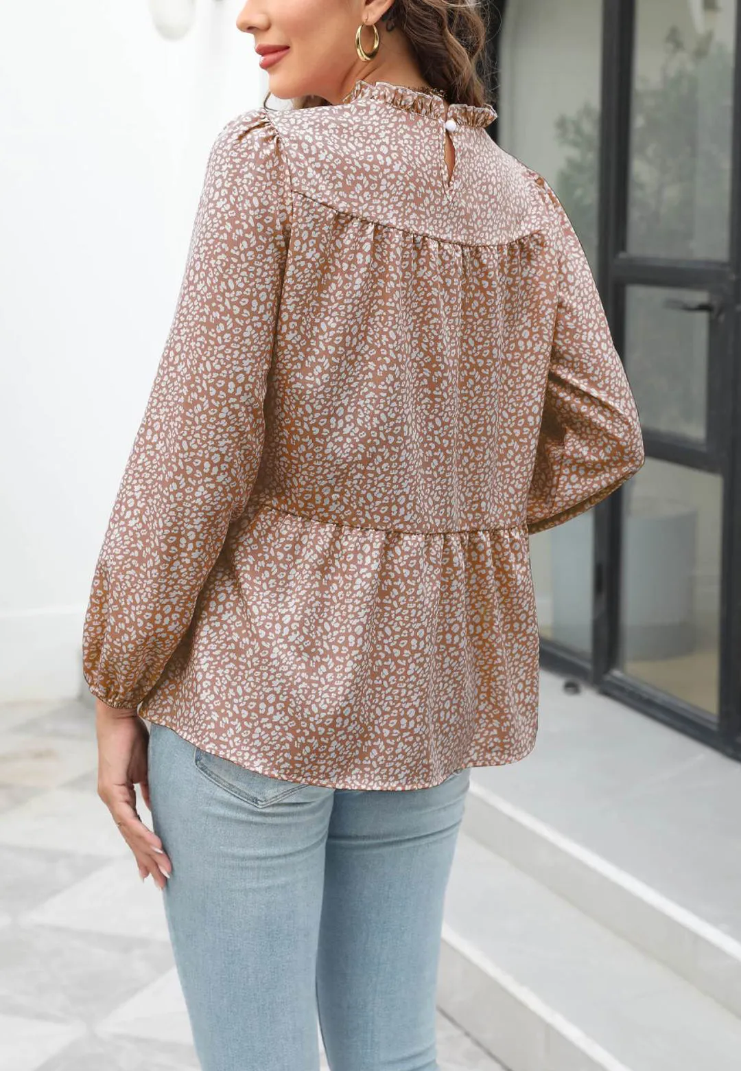 Animal Print Ruffle Neck Blouse sold by Anna-Kaci product image thumbnail 4