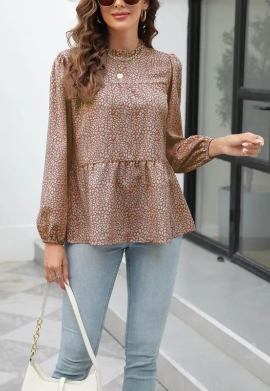 Animal Print Ruffle Neck Blouse sold by Anna-Kaci