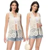 Anna-Kaci Womens Floral Crochet Cardigan Lace Trim Sleeveless Open Front Vest sold by Anna-Kaci