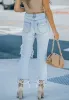 Light Wash Distressed Cropped Jeans sold by Anna-Kaci
