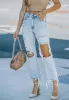 Light Wash Distressed Cropped Jeans sold by Anna-Kaci