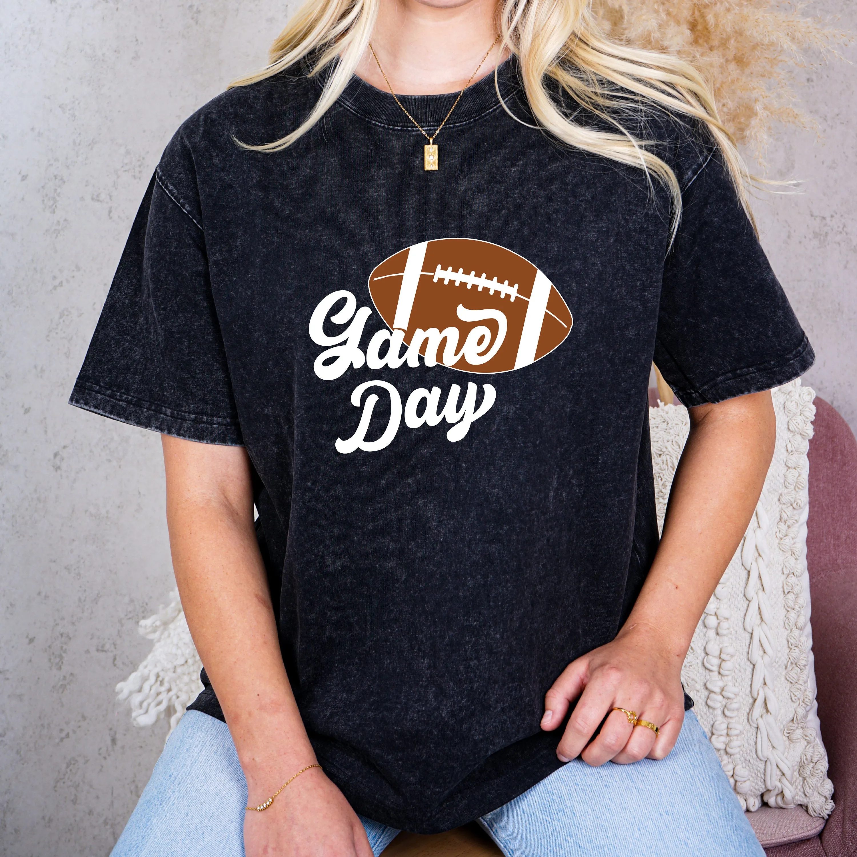 Game Day Groove White Font Tee - Football Backdrop, Sports Event Vibes, Tail Gate Tee, Football Tee, Sports Tee, Sports Girl sold by Anna-Kaci