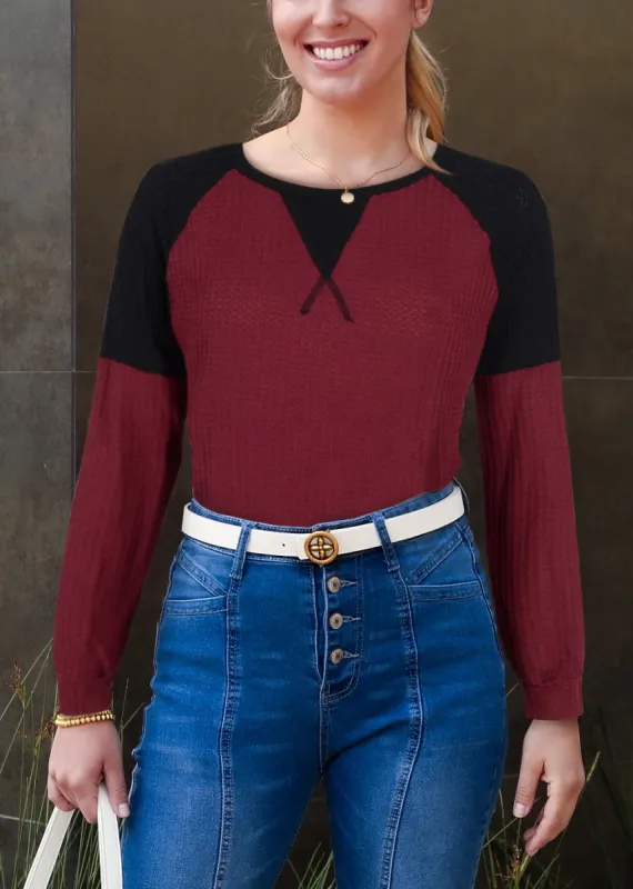 Two Tone Waffle Knit Crewneck Sweater sold by Anna-Kaci