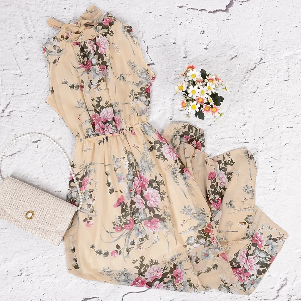 Soft Floral Pink Halter Dress sold by Anna-Kaci