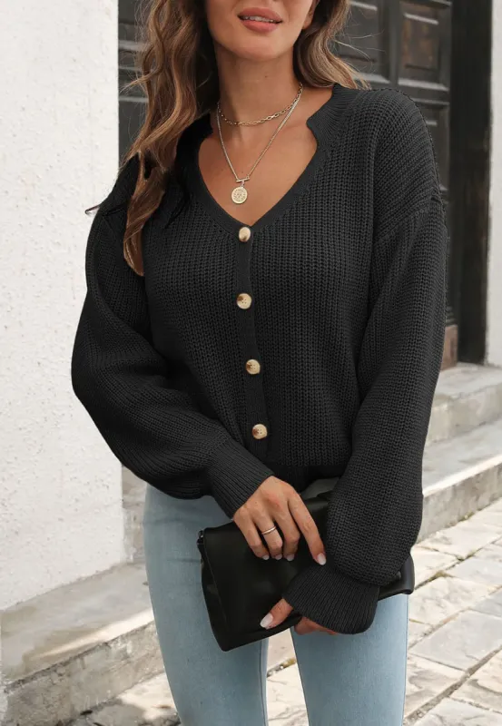 V Neck Contrast Button Cardigan sold by Anna-Kaci