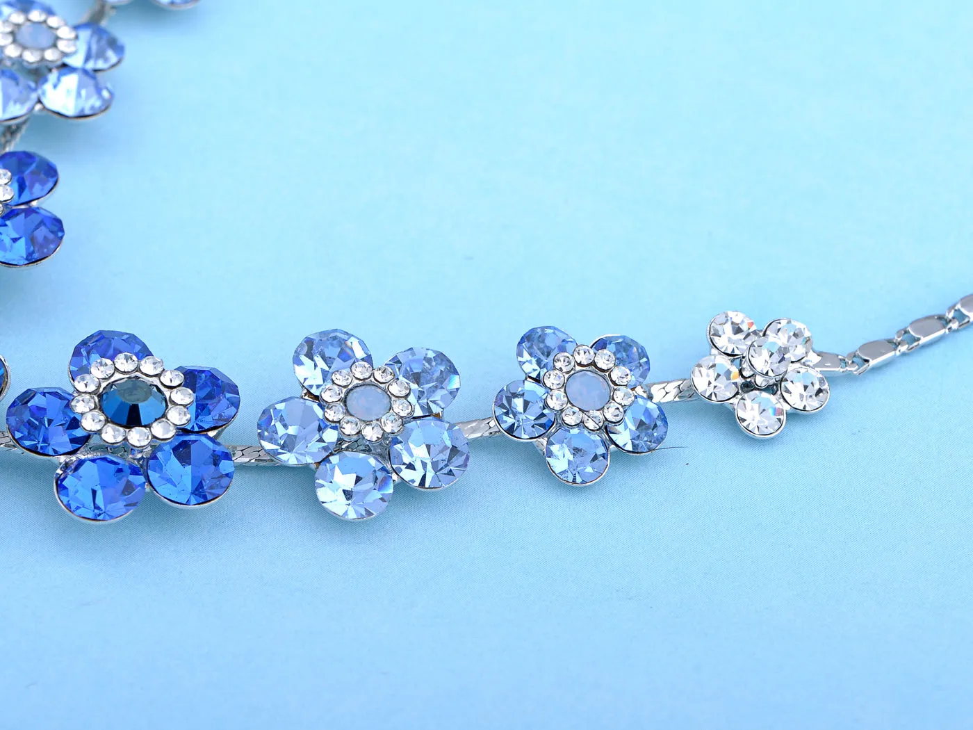 Swarovski Crystal Lighter Sapphire Flower Daisy Element Earring Necklace Set sold by Anna-Kaci product image thumbnail 4