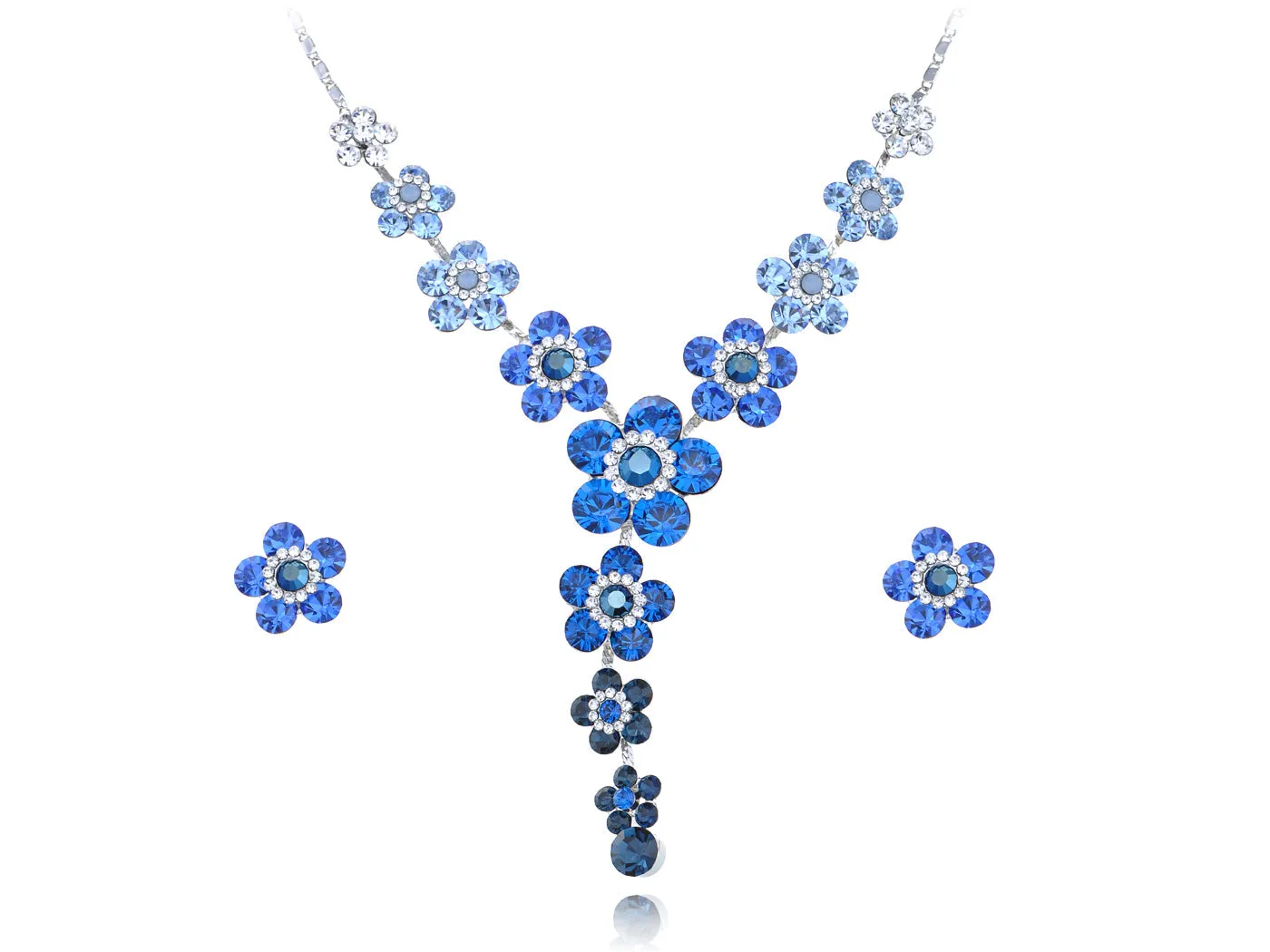 Swarovski Crystal Lighter Sapphire Flower Daisy Element Earring Necklace Set sold by Anna-Kaci