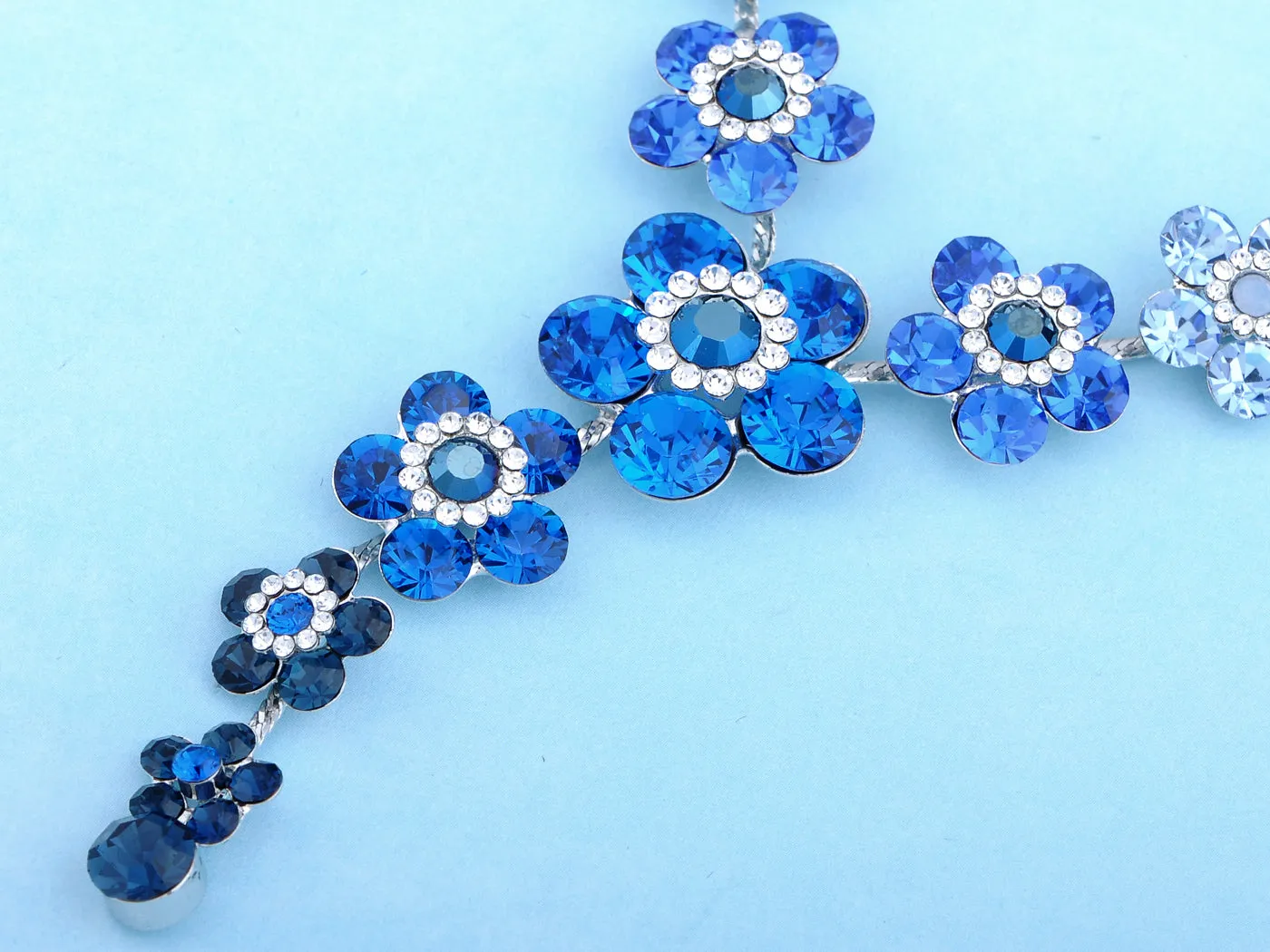 Swarovski Crystal Lighter Sapphire Flower Daisy Element Earring Necklace Set sold by Anna-Kaci product image thumbnail 2