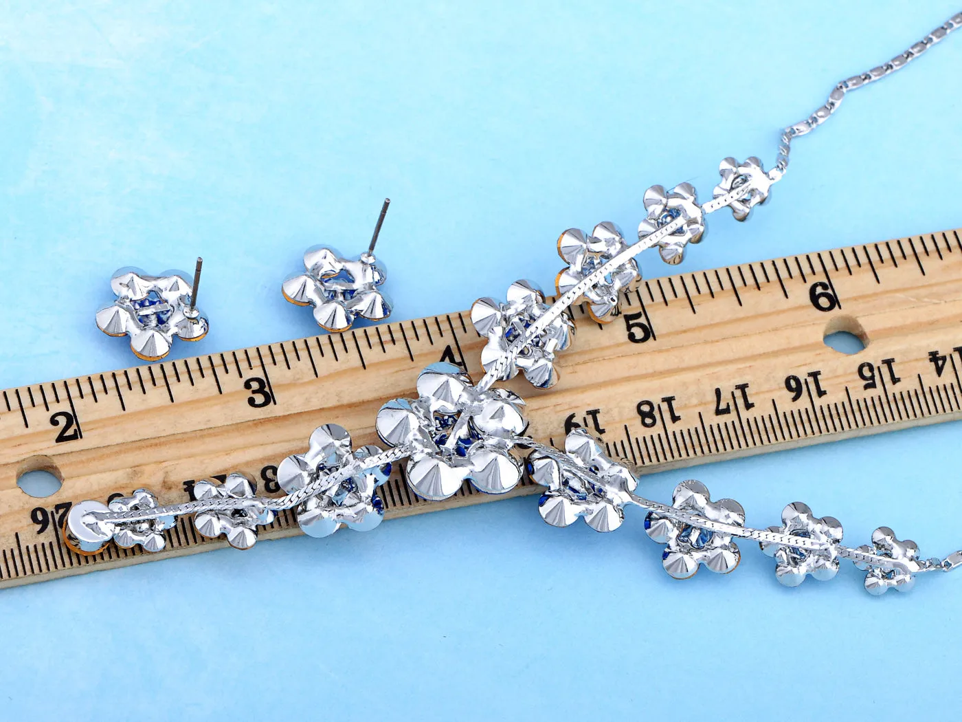 Swarovski Crystal Lighter Sapphire Flower Daisy Element Earring Necklace Set sold by Anna-Kaci product image thumbnail 3