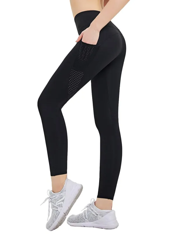 High Waist Yoga Pants with Pockets Tummy Control Leggings sold by Anna-Kaci