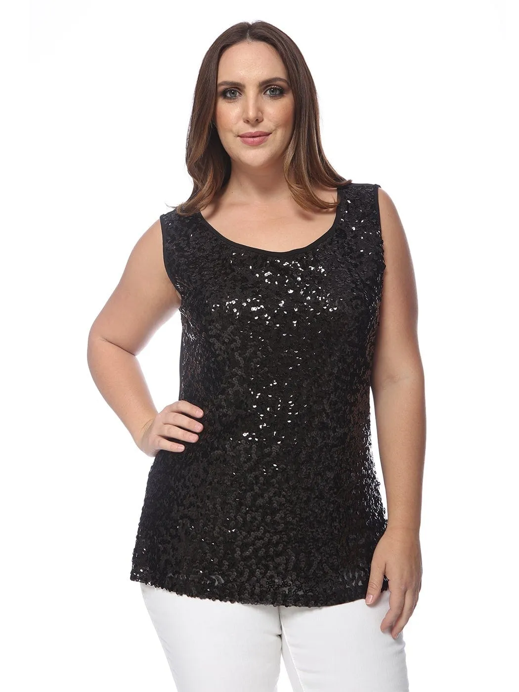 Plus Size Sleeveless Sequin Tank Top sold by Anna-Kaci