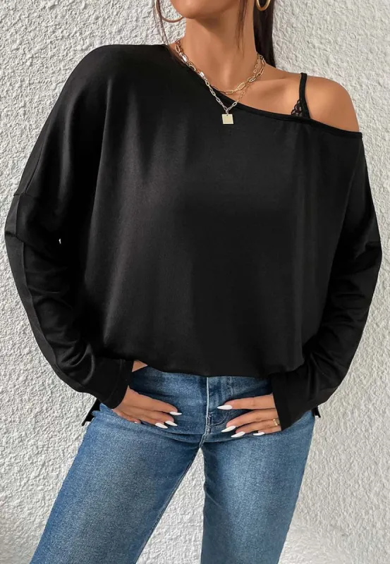 One Shoulder Side Slit Sweater sold by Anna-Kaci