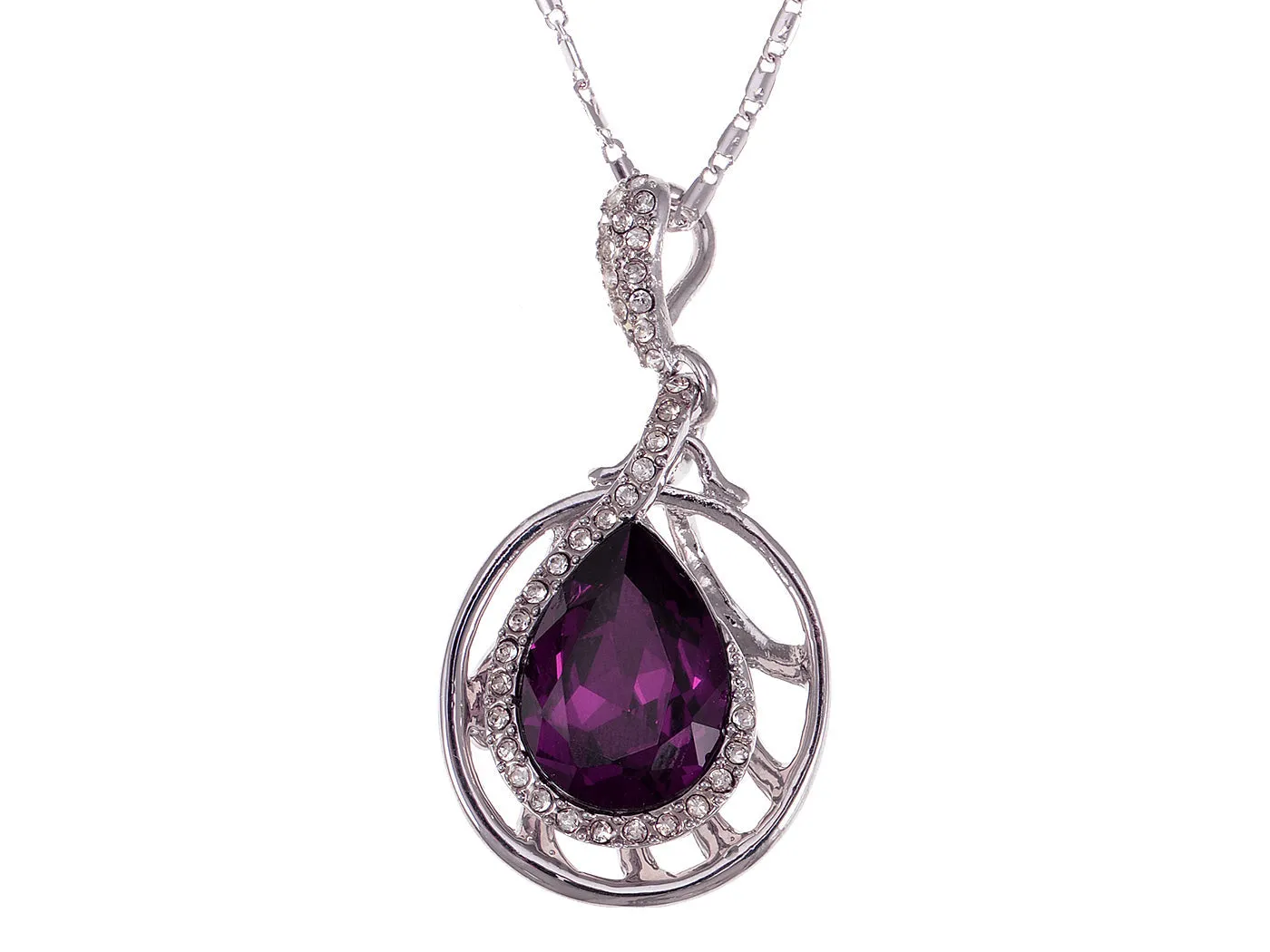 Swarovski Crystal Element Amethyst Teardrop Circle Abstract Web Pendant Necklace sold by Anna-Kaci
