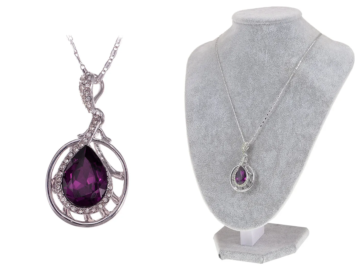 Swarovski Crystal Element Amethyst Teardrop Circle Abstract Web Pendant Necklace sold by Anna-Kaci product image thumbnail 5