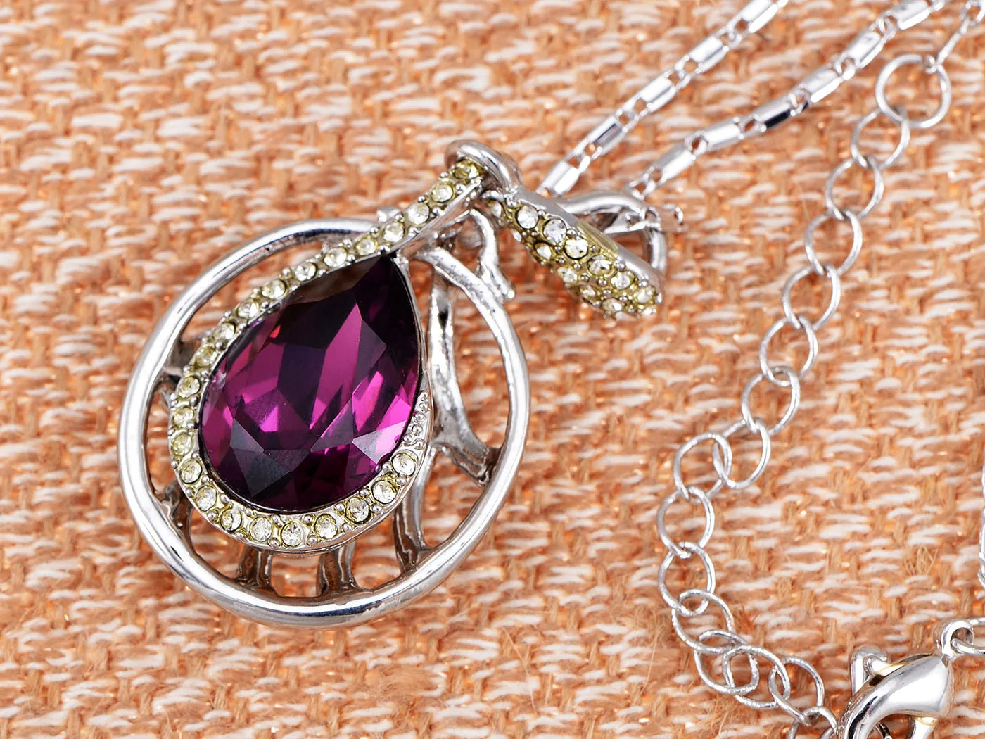 Swarovski Crystal Element Amethyst Teardrop Circle Abstract Web Pendant Necklace sold by Anna-Kaci product image thumbnail 2