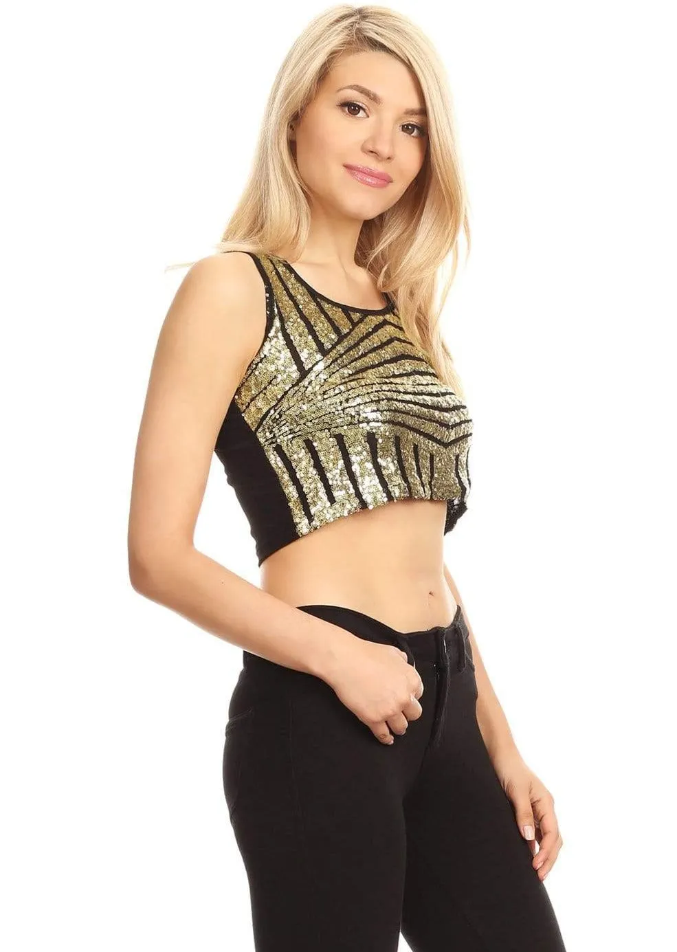 Sparkly Sequin Midriff Sleeveless Shirt sold by Anna-Kaci product image thumbnail 2