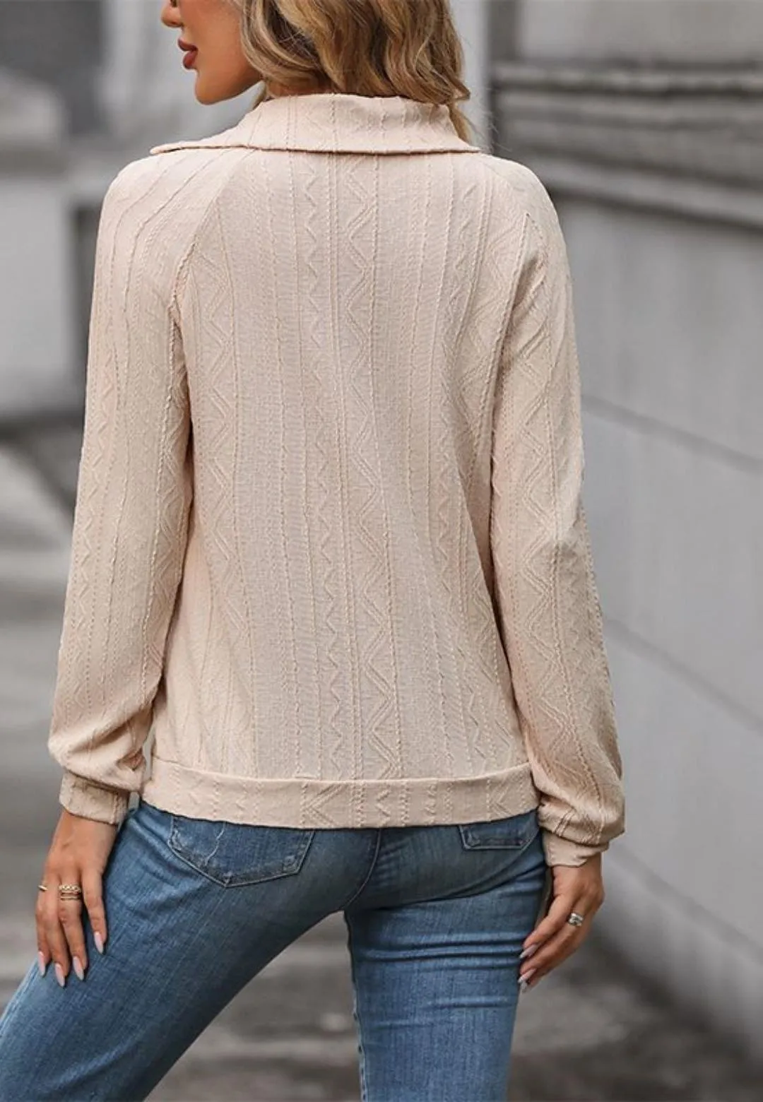 Open Neck Button Detail Cuffed Detail Pullover Sweater sold by Anna-Kaci product image thumbnail 3