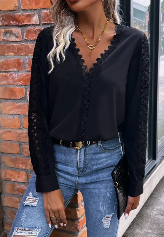 V Neck Scallop Lace Trim Bodysuit sold by Anna-Kaci