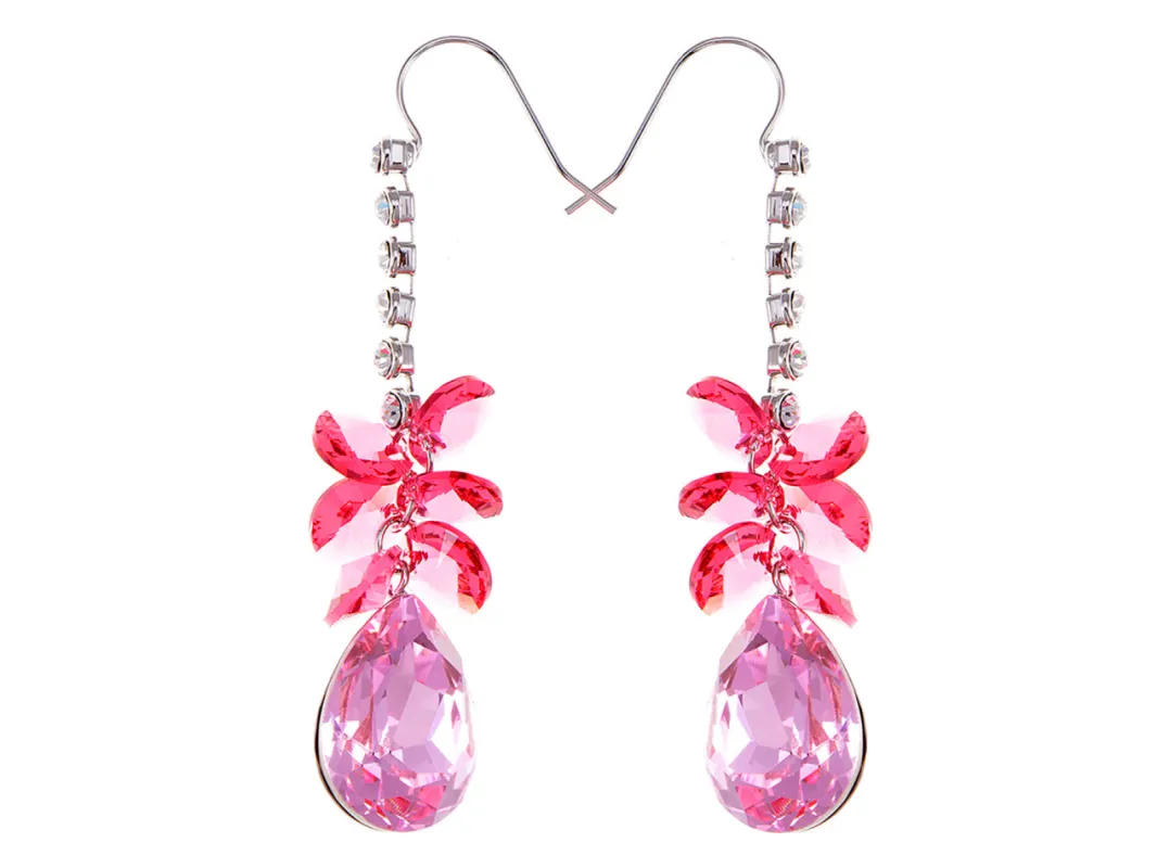 Swarovski Crystal Element Silver Pink Teardrop Fish Hook Dangle Earrings sold by Anna-Kaci
