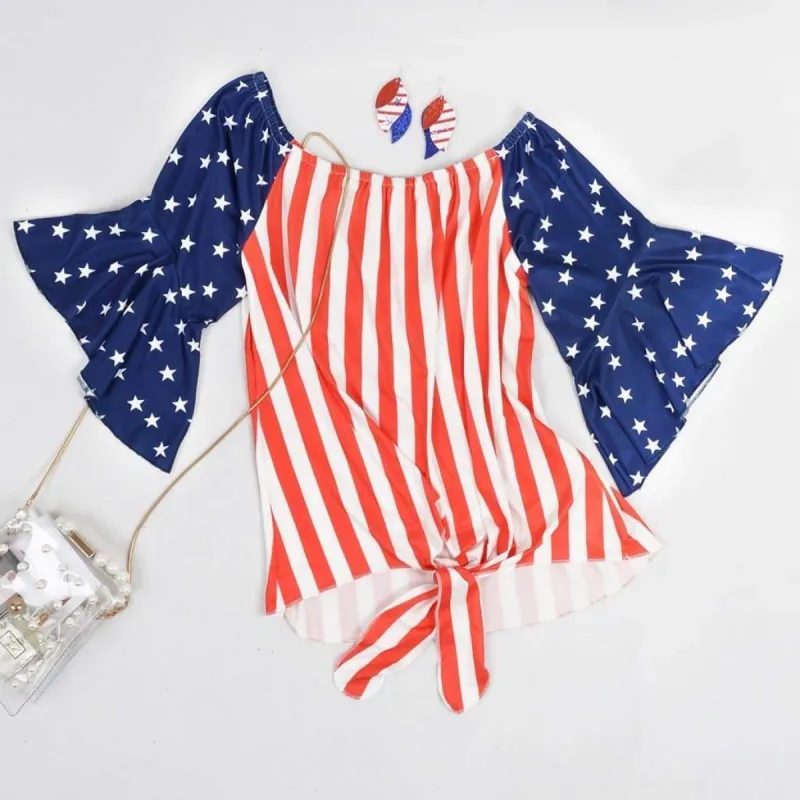 Trumpet Sleeve Tie-Front Blouse sold by Anna-Kaci
