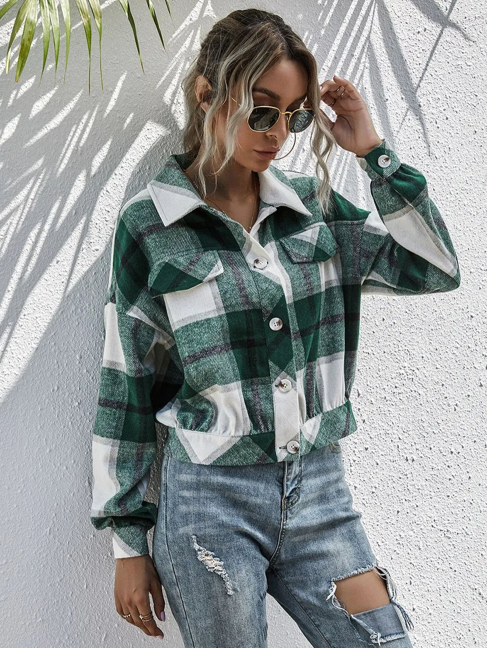 Plaid Print Drop Shoulder Jacket sold by Anna-Kaci product image thumbnail 4