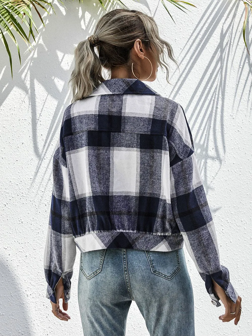 Plaid Print Drop Shoulder Jacket sold by Anna-Kaci product image thumbnail 5