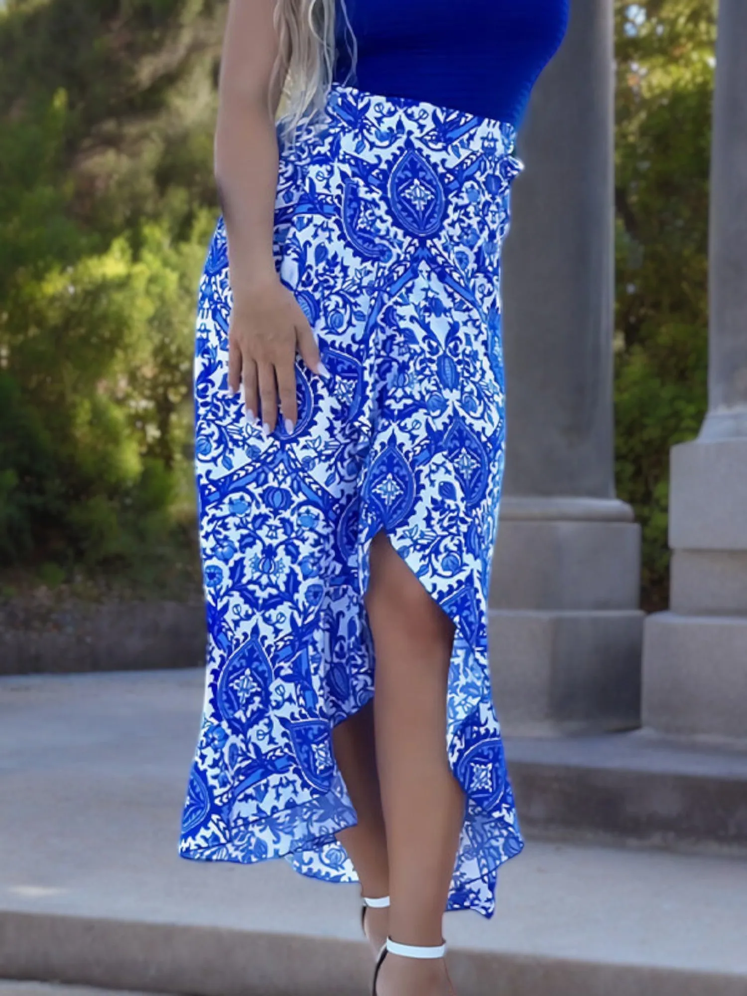 High-Waisted Wrap Maxi Skirt with Floral Print and Side Slit sold by Anna-Kaci product image thumbnail 3
