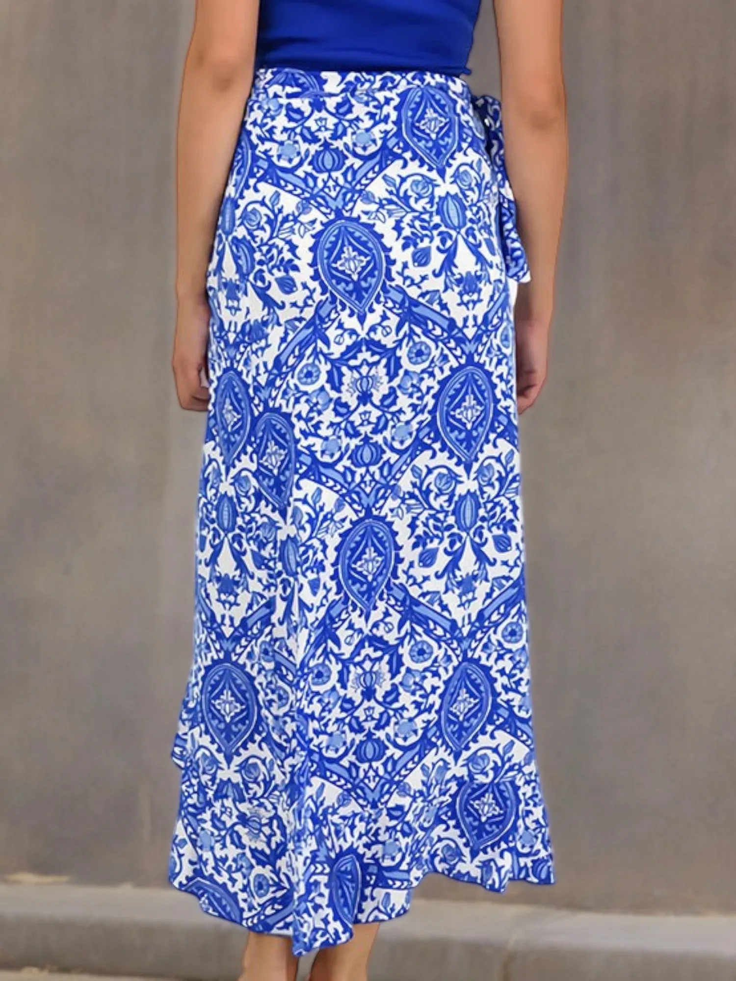 High-Waisted Wrap Maxi Skirt with Floral Print and Side Slit sold by Anna-Kaci product image thumbnail 4