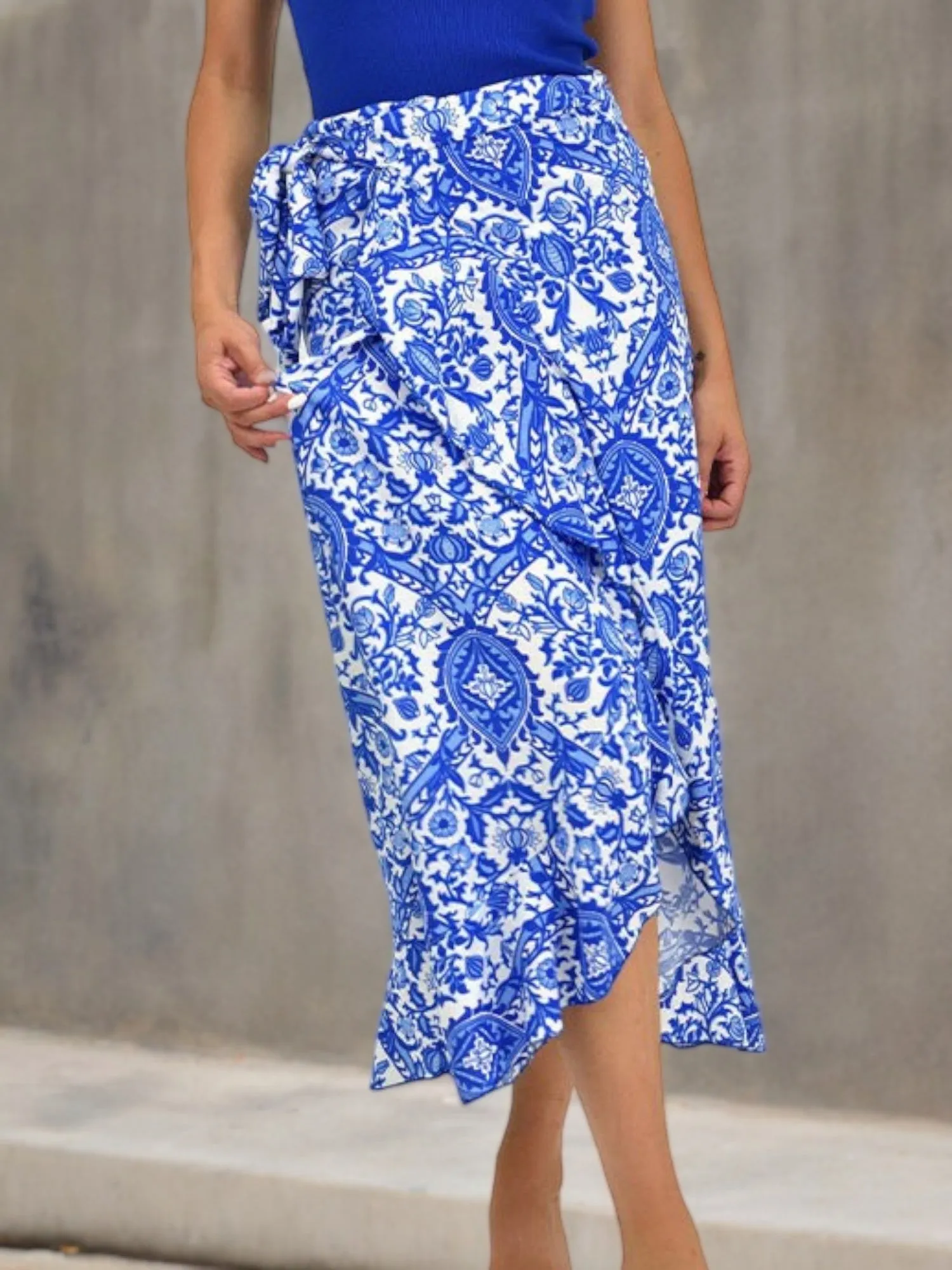 High-Waisted Wrap Maxi Skirt with Floral Print and Side Slit sold by Anna-Kaci product image thumbnail 2
