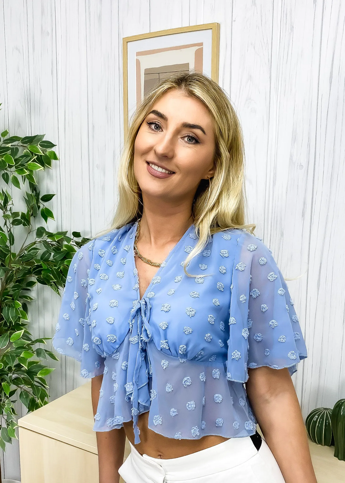 V Neck Tie Front Crop Top sold by Anna-Kaci